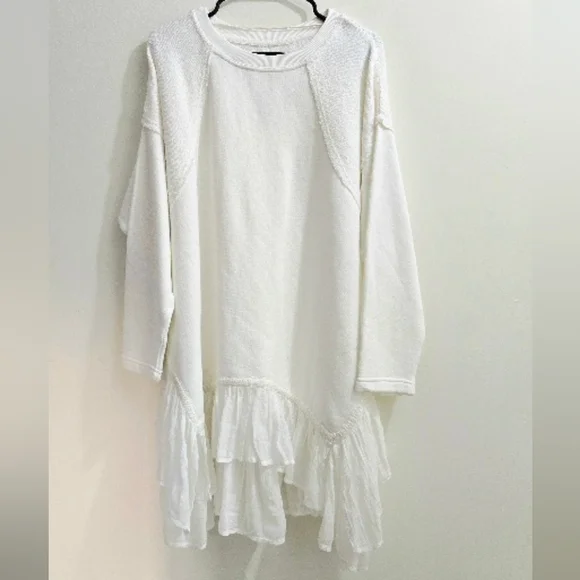 White Free People Poets Pullover Sweatshirt w/ ruffle hem size SP - Picture 2 of 15